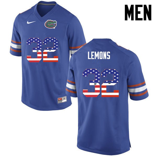 Florida Gators Men #32 Adarius Lemons College Football USA Flag Fashion Blue